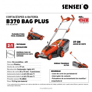 Cortacésped a batería SENSEI B370 BAG PLUS