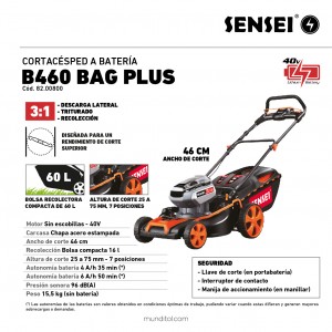 Cortacésped a Batería SENSEI B460 BAG PLUS